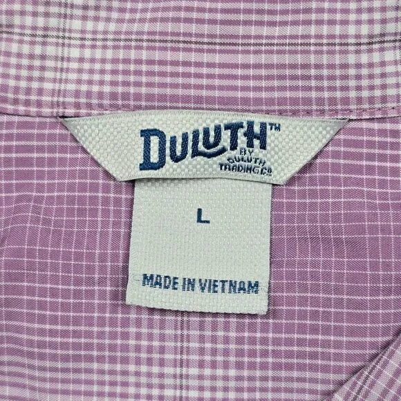 Duluth Womens Large Button-Up Plaid Short Sleeve Shirt Purple Lightweight Top - Picture 2 of 4